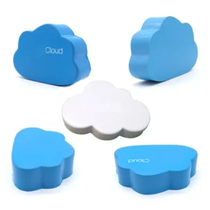 Shaped Pu Foam Logo Printed Anti Stress Reliever Toy White Blue Scaling Branded Ball Cloud with