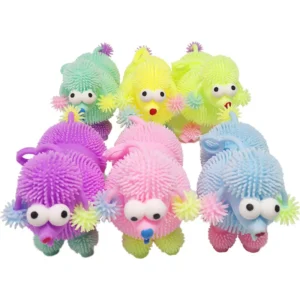 Led Flashing Flexible Hairy Sensory Sticky Toy Beejay Selling Fashion Relax Colorful Rubber Bouncy Poodle Dog Puffer