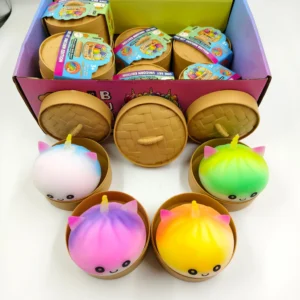 Cute Kawaii Bun Squishy Dumpling Toy Transparent Glitter Fidget Slow Rise Anxiety Relief Toys with Surprise
