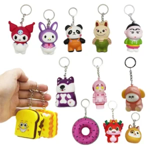 Promotion Cute Cartoon Keychain Pu Material with Light Feature Ball Pattern Heart Shape for Kids' Decoration
