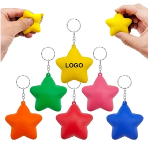 Customized Promotion Stress Relief Toys Star Shaped Pu Foam Anti-stress Ball with Keychain