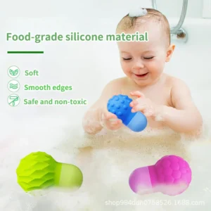 3pcs Set Funny Squeezing Rubber Silicone Soft Bath Tub Pool Floating Textured Sensory Balls for Boys Girls Stress Relief